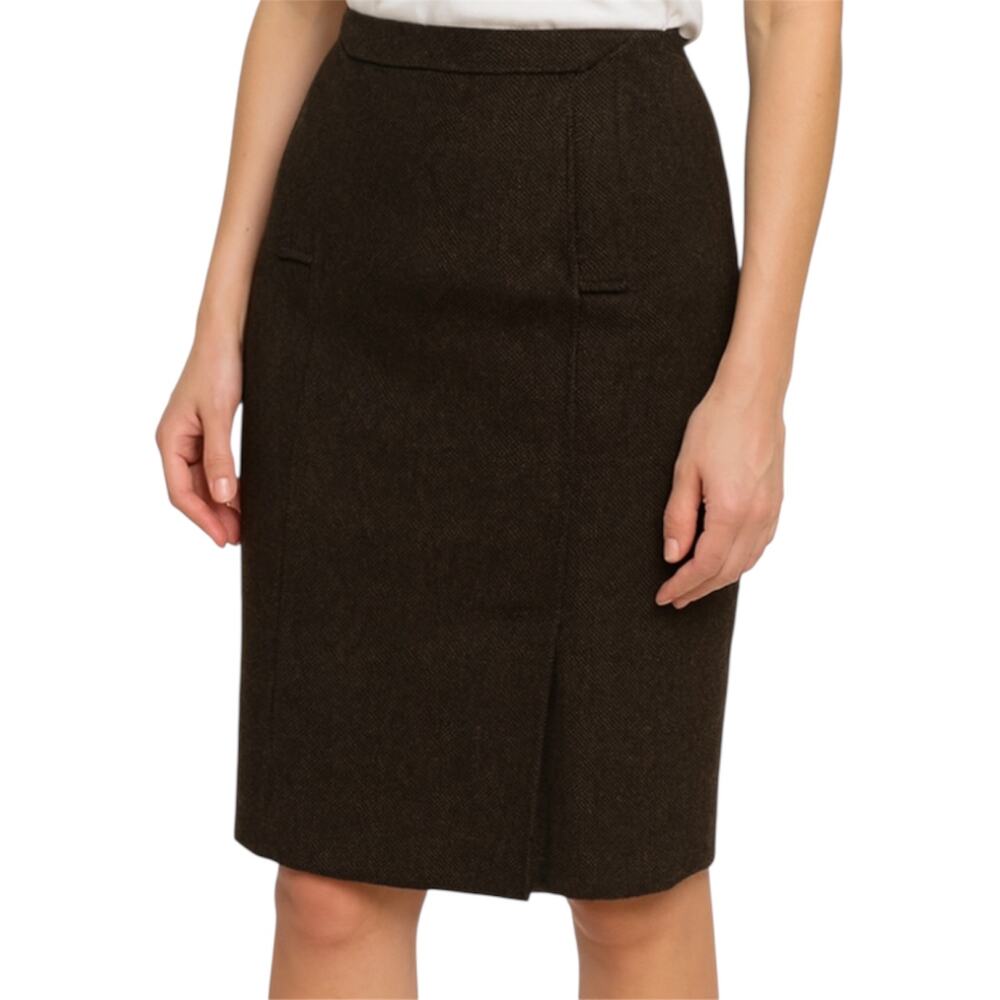 Peruvian Connection Pencil Skirt Baby Alpaca Wool Lined Slit Pleated Brown 8